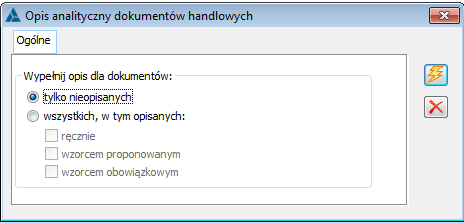 Opis analityczny dokumentów handlowych , opcja : Wypełnij.