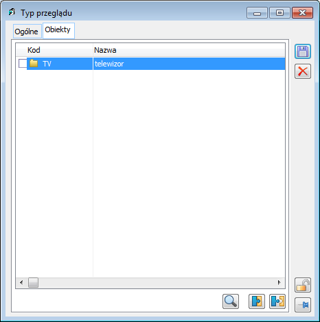 Typ przegląd, zakładka Obiekty