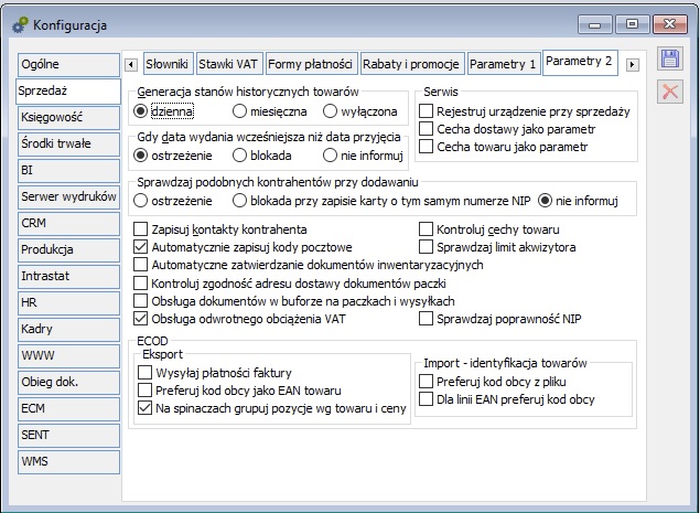 Konfiguracja, zakładka: Sprzedaż/Parametry 2.