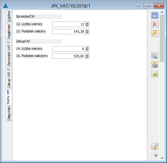 Zakładka Sumy ctrl