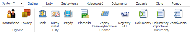 Menu główne i pasek narzędzi modułu: Import.