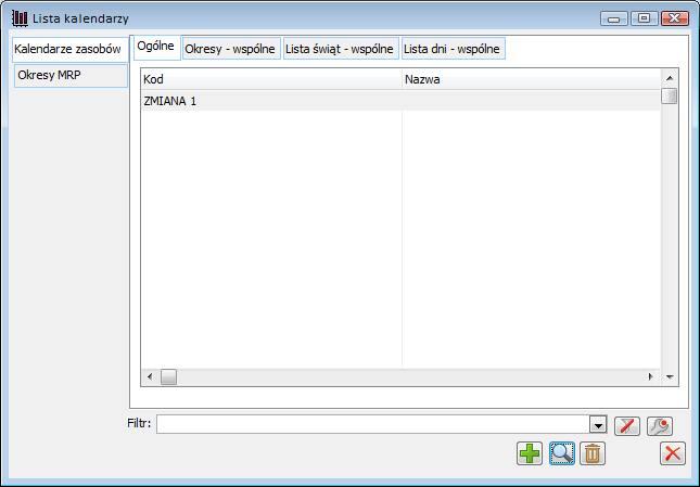 Lista kalendarzy, zakładka: Ogólne