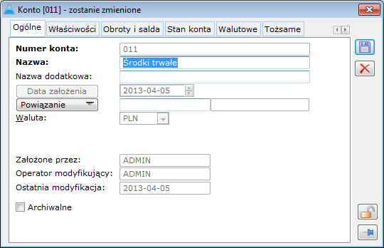 Konto, zakładka: Ogólne.