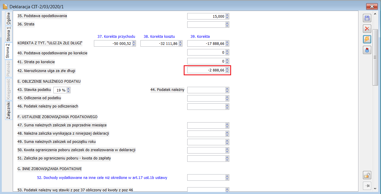 Formularz CIT-2, pole 42
