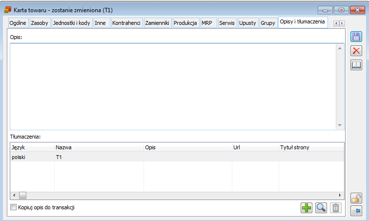  Karta towaru, zakładka: Tłumaczenia.