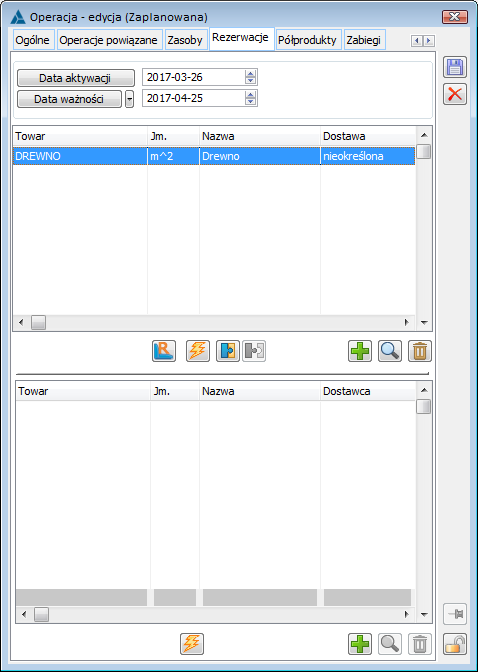 Operacja planowana, zakładka: Rezerwacje