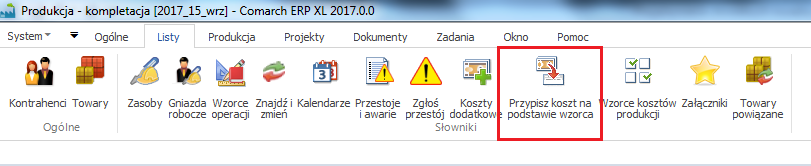 Opcja uruchamiania narzędzia do przypisywania kosztu na podstawie wzorca