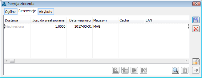 Pozycja zlecenia (Składnik), zakładka: Rezerwacje