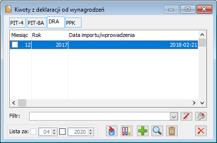 Lista: Kwoty z deklaracji DRA.