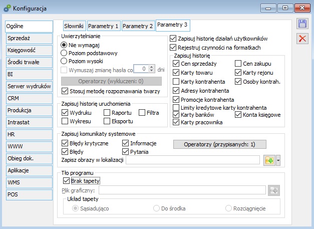 Konfiguracja, zakładka Ogólne/Parametry 3