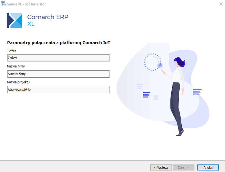 Ekran, w którym należy podać parametry połączenia z Platformą Comarch IoT.