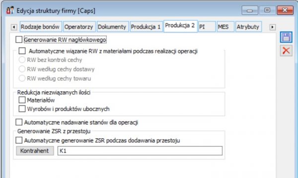 Edycja struktury praw, zakładka Produkcja 2
