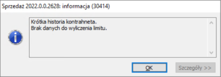 Komunikat przy krótkiej historii klienta