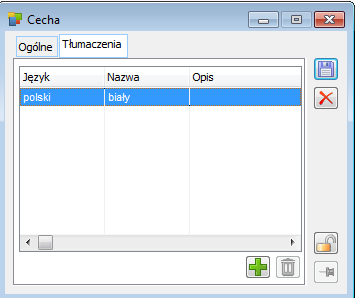 Cecha, zakładka: Tłumaczenia.