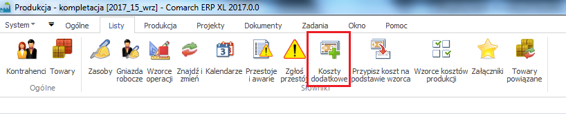 Opcja uruchamiania listy kosztów dodatkowych