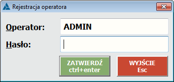 Okno: Rejestracja operatora