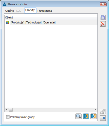Klasa atrybutu przypisana do obiektu: [Produkcja].[Technologia].[Operacje]