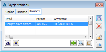Edycja szablony, zakładka: Kolumny