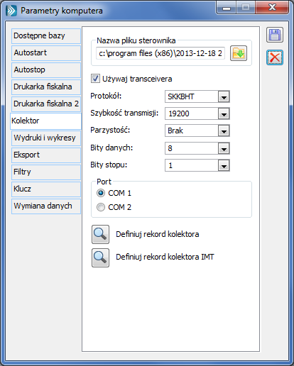 Parametry komputera dla kolektora CipherLab