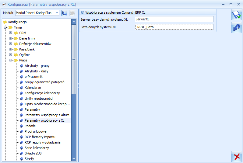 Parametry współpracy z Comarch ERP XL