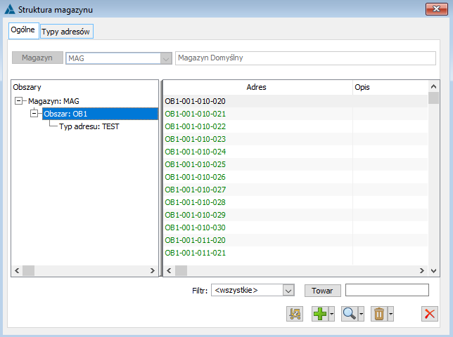 Struktura magazynu, zakładka: Ogólne.