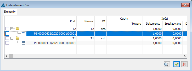 Lista elementów wskazanych dokumentów handlowych.