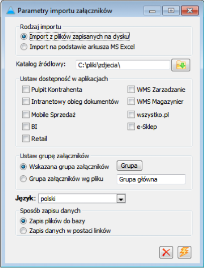 Parametry importu załączników