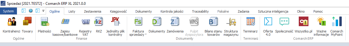 Menu główne oraz pasek narzędzi modułu: Sprzedaż.