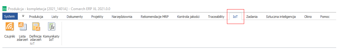 Zakładka: IoT, na ribbonie modułu: Produkcja.