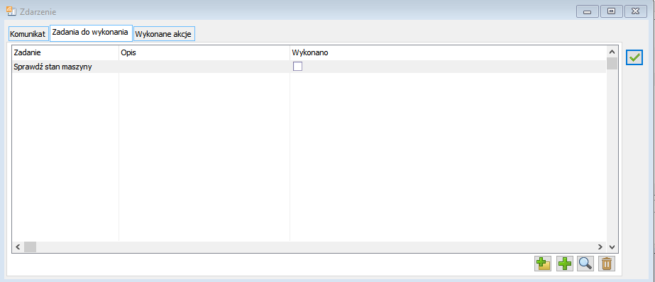 Zdarzenie, zakładka: Zadania do wykonania.