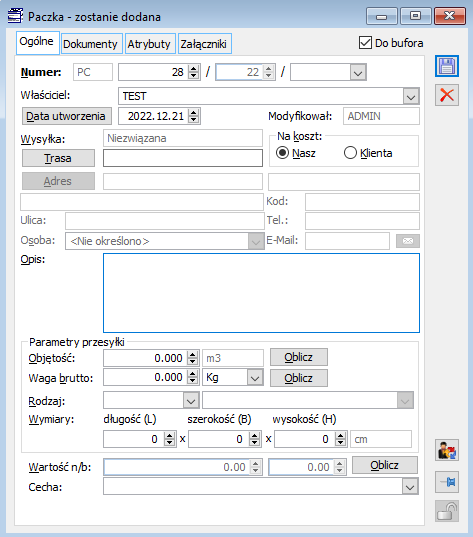 Zmiany w oknie paczki w Comarch ERP XL