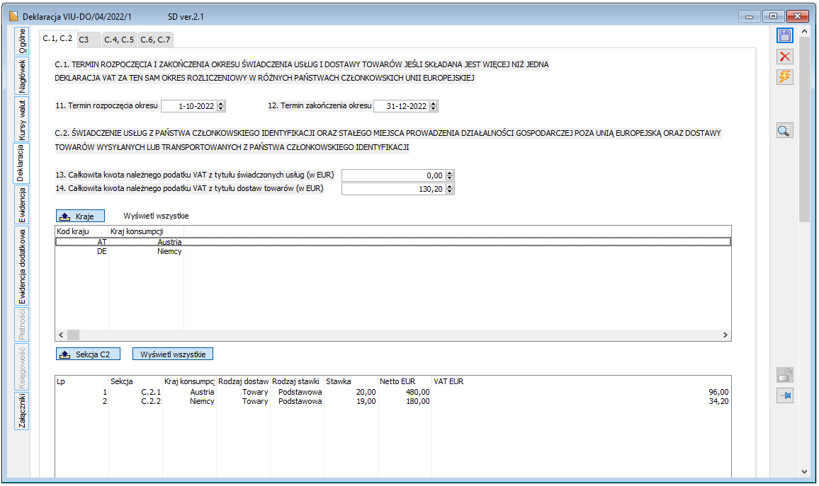 Deklaracja VIU-DO, zakładka C.1, C.2