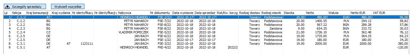 Formularz VIU-DO, zakładka Ewidencja, okno Szczegóły sprzedaży