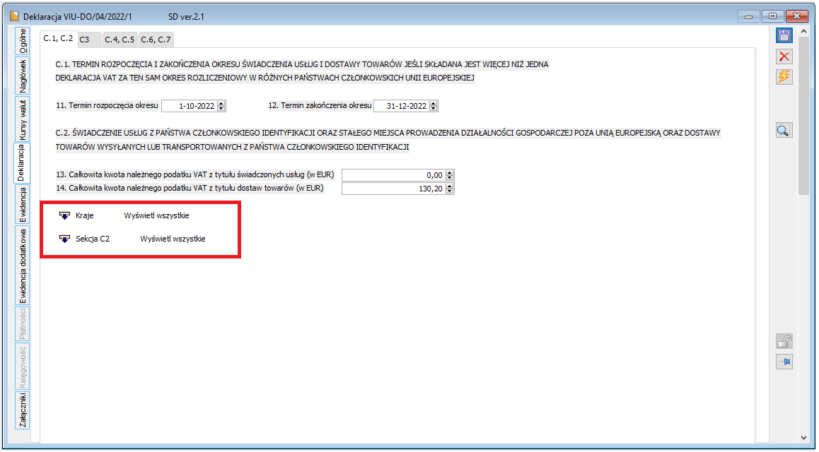 Deklaracja VIU-DO, zakładka C.1, C.2