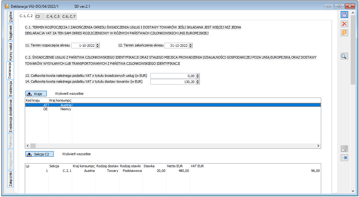 Deklaracja VIU-DO, zakładka C.1, C.2