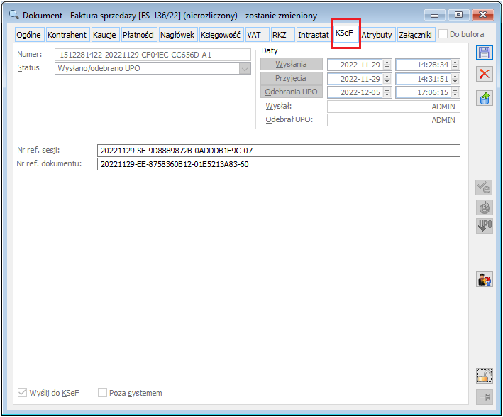 Parametry KSeF na formatce FS