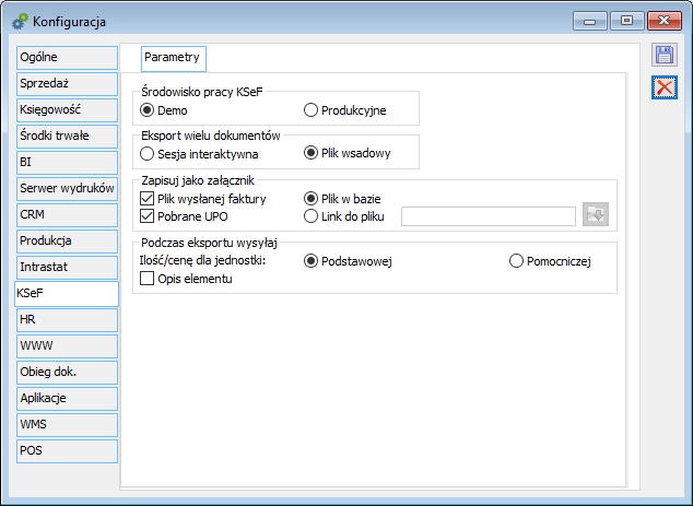 Parametry konfiguracyjne w zakresie integracji z KSeF