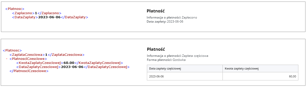 Informacja o dokonanej zapłacie za fakturę w pliku .xml oraz jej wizualizacja w środowisku KSeF