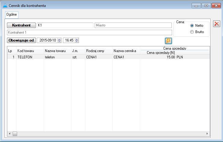Cennik dla kontrahenta.