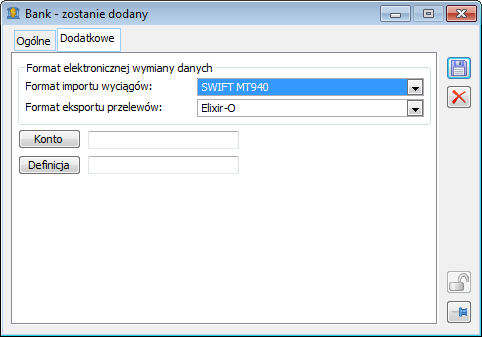 Bank, zakładka Dodatkowe.