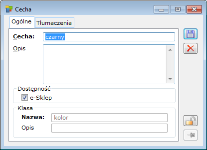 Cecha, zakładka: Ogólne.