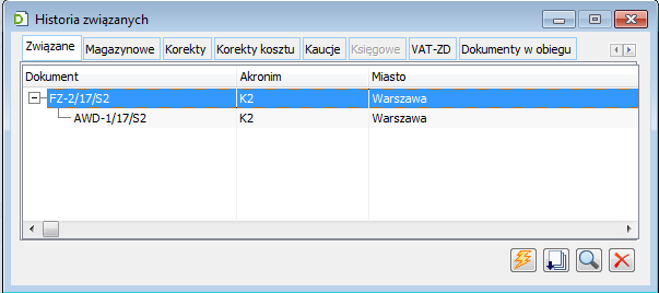 Lista dokumentów związanych.