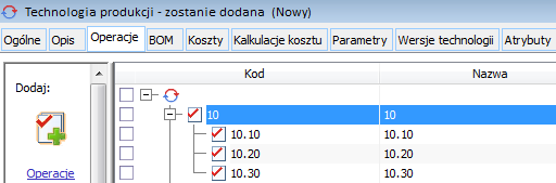 Operacje podrzędne na zakładce: Operacje