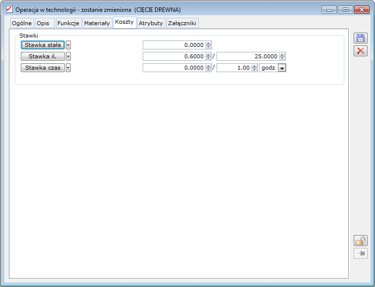 Operacja w technologii, zakładka: Koszty