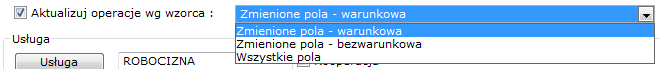 Sekcja dotycząca aktualizacji operacji wg wzorca, rodzaje aktualizacji