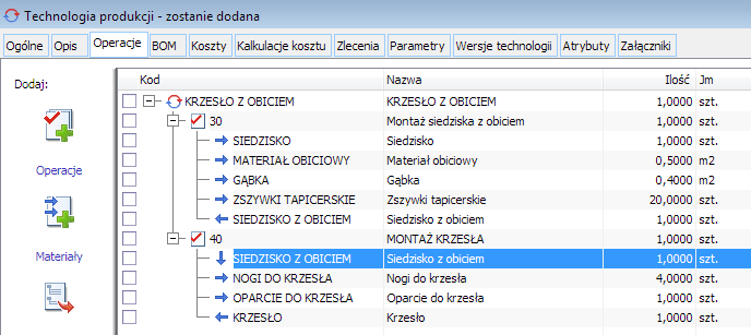 Operacje połączone półproduktem: Siedzisko z obiciem