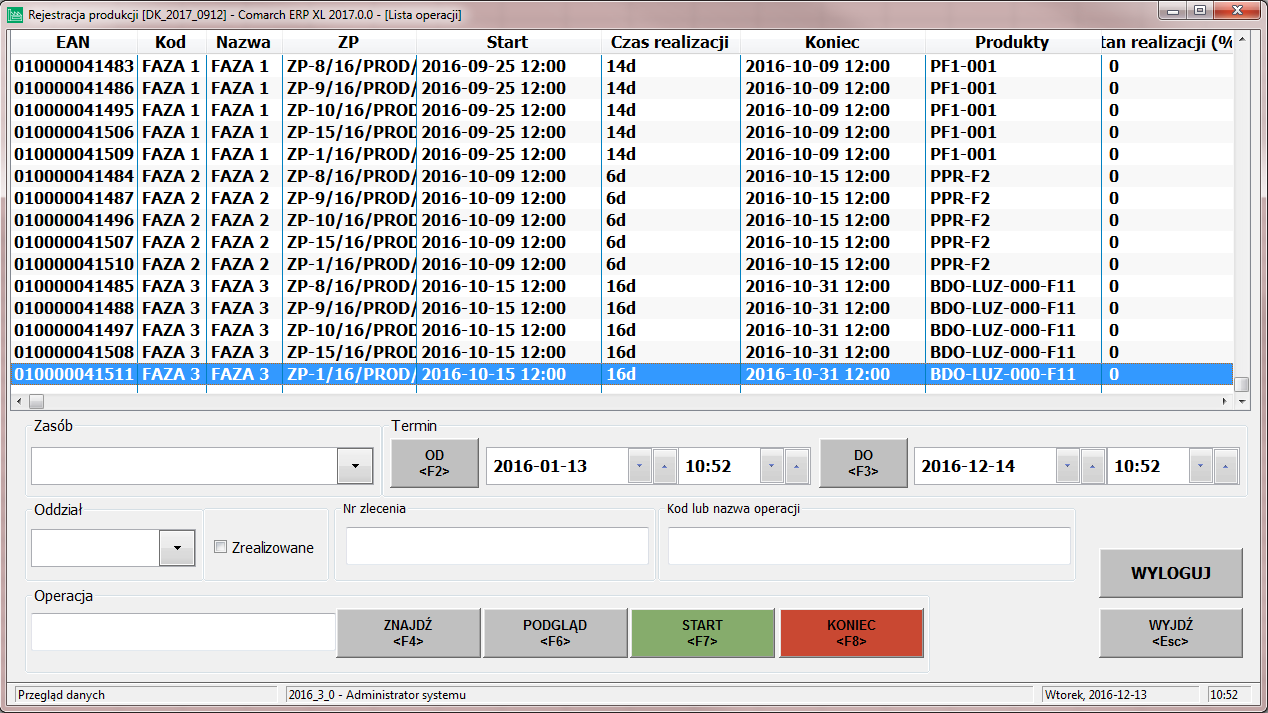 Okno: Lista operacji