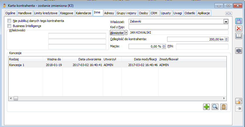 Karta kontrahenta, zakładka: Inne.