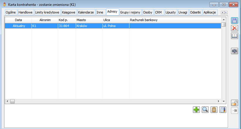 Karta kontrahenta, zakładka: Adresy.