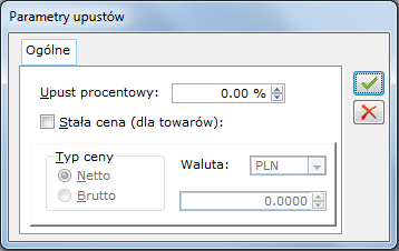 Okno: Parametry upustów.